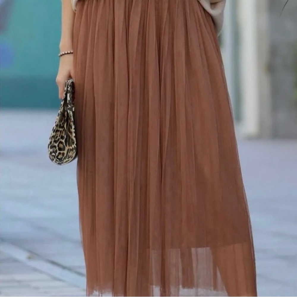 Mesh pleated skirt elastic waist band women’s